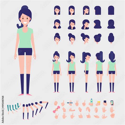 stockvector sporty girl character vector character creation set with various views hairstyles