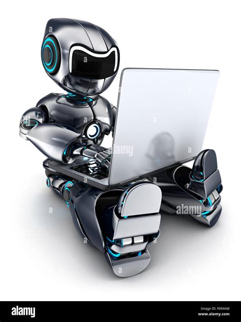 Robot Working On Laptop Done In 3d Stock Photo Alamy