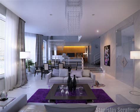 Modern Marble Living Room With The Pops Of Purple And