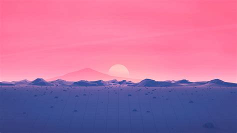 Hotizons Sunset Polygon Surface Mountains 4k Minimalism Wallpaperhd