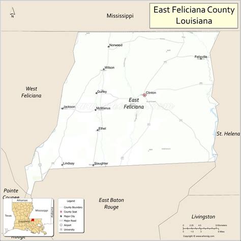 Map Of East Feliciana Parish Louisiana Showing Cities Highways