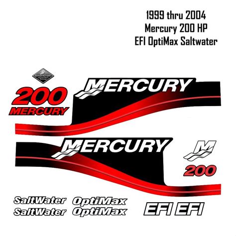 1999 2004 Mercury 200hp Red Decals Efi Optimax Saltwater 15pc Repro
