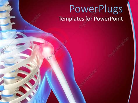 Powerpoint Template Skeleton Showing The Anatomy Of Shoulder Red Color Indicating Pain In The