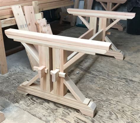The best part is, this round trestle table costs only $40 to make. Farmhouse Double Trestle Table DIY Kit - made to order | Trestle table, Diy table, Farmhouse table
