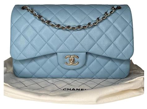 Chanel Timeless Classic Jumbo Light Blue Leather Ref 537152 Joli Closet