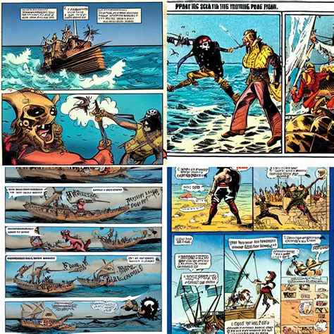 A Comic Book Page Of 2 Pirates Fighting On Top Of Stable Diffusion