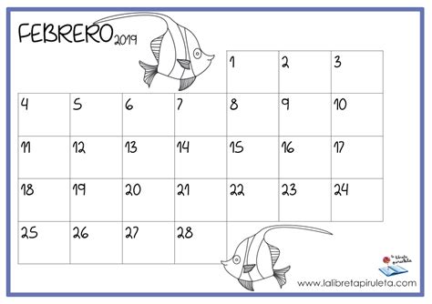 Calendario Infantil Febrero 2020 Para Imprimir