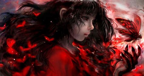 Download 2560x1700 Demon Girl Red Eyes Red Butterflies Black Hair