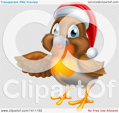 Clipart Of A Presenting Cheerful Christmas Robin In A Santa Hat