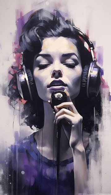 Premium Ai Image A Woman With Headphones And A Microphone