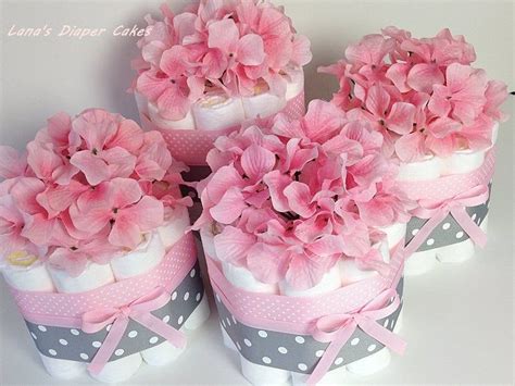 They will most likely have people dropping off diapers and food, but not everyone remembers flowers. FOUR Gray And Pink Flowers Mini Diaper Cake Baby Shower ...