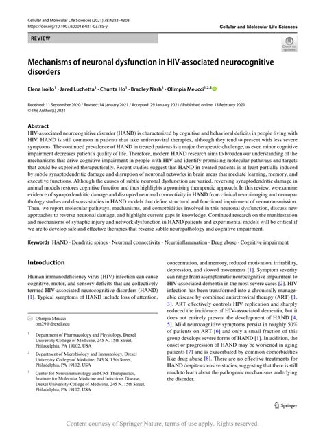 Pdf Mechanisms Of Neuronal Dysfunction In Hiv Associated