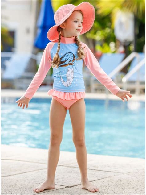 mia belle girls mermaid ruffled rash guard two piece swimsuit