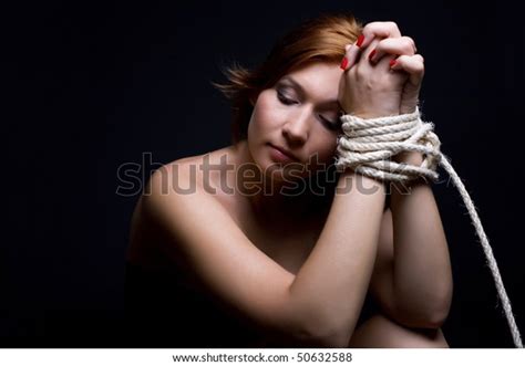Beautiful Redhaired Woman Tied Rope Over Stock Photo 50632588