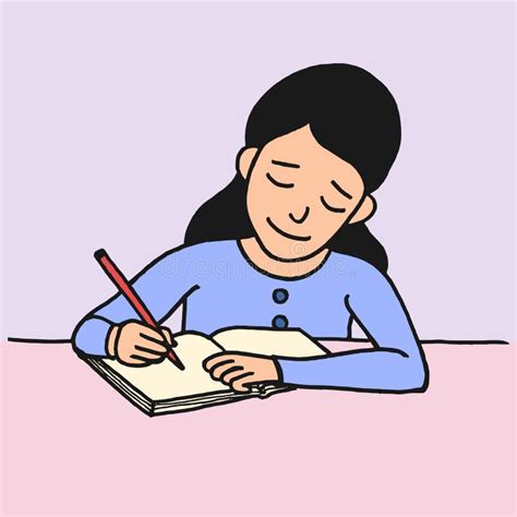 Girl Writing Letter Cartoon