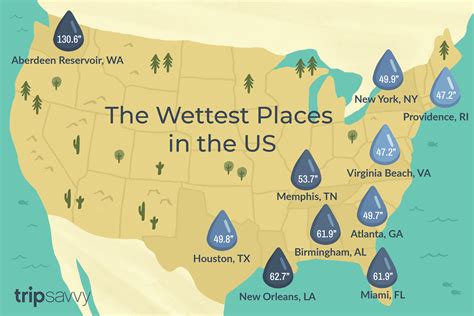 Map of the Wettest Places in the USA