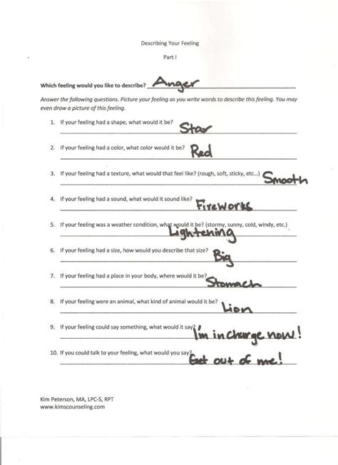 Describing Your Feeling Part 1 001 Counseling Worksheets Therapy