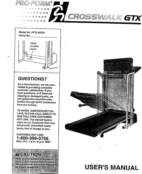 Proform Pftl Crosswalk Gtx Treadmill Users Manual