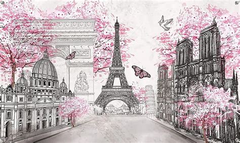 Paris Eiffel Tower Pink Backdrop City Street Landscape Fashion Girl