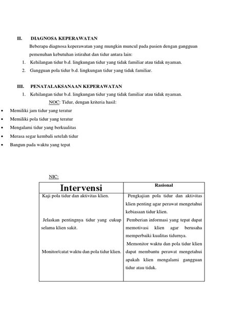 Diagnosa Dan Intervensi Keperawatan Pada Gangguan Tidur Pdf