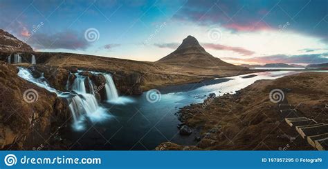 Scenic Image Of Iceland Great View On Famouse Mount Kirkjufell With