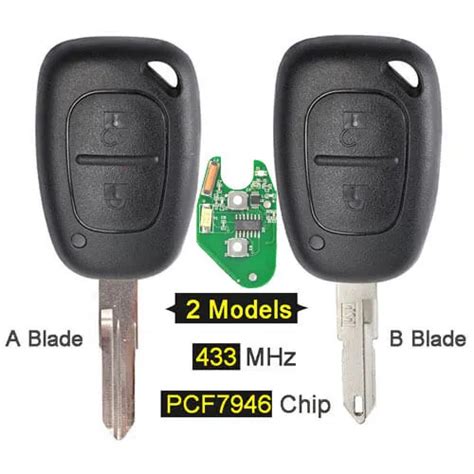 Renault Kangoo Remote Key 433mhz 2 Button For Vivaro Movano Primestar
