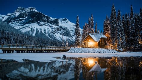 Картинки канада природа пейзаж зима снег горы озеро лес
