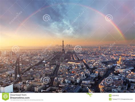 Paris With Rainbow Skyline Stock Photo Image Of Cityscape Capital