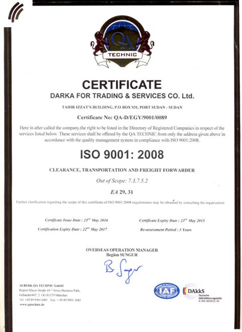 Darka Group News Darka Awarded Iso 90012008 Certification From Dakks