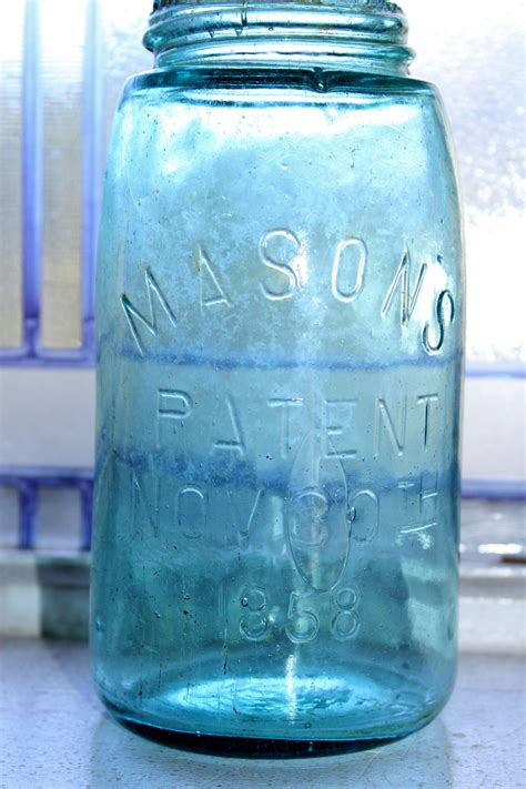 Antique Blue Mason Jar Quart Mason's Patent Nov 30th 1858