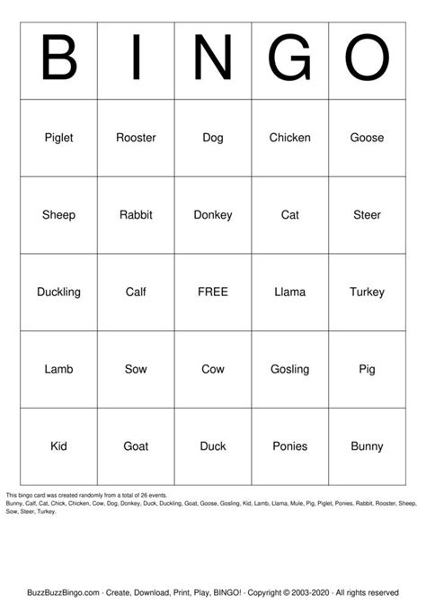 Farm Animals Bingo Cards To Download Print And Customize