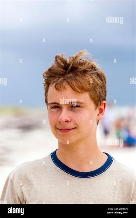 Young Happy Handsome Boy At The Beach Stock Photo Alamy