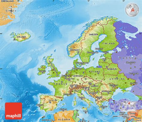 Physical Map Of Europe Political Outside Shaded Relief Sea