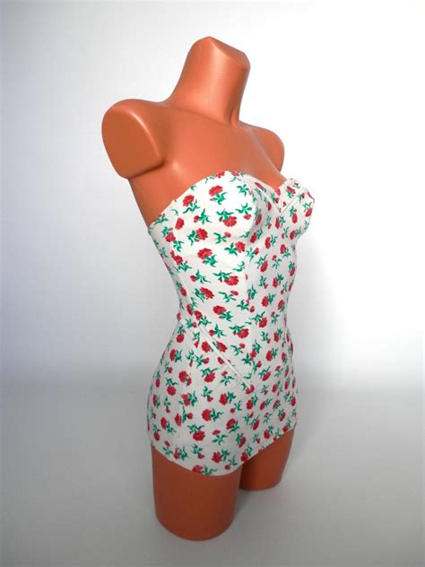1950s Floral Swimsuit Vintage Pinup Bather Swimming Costume 15000