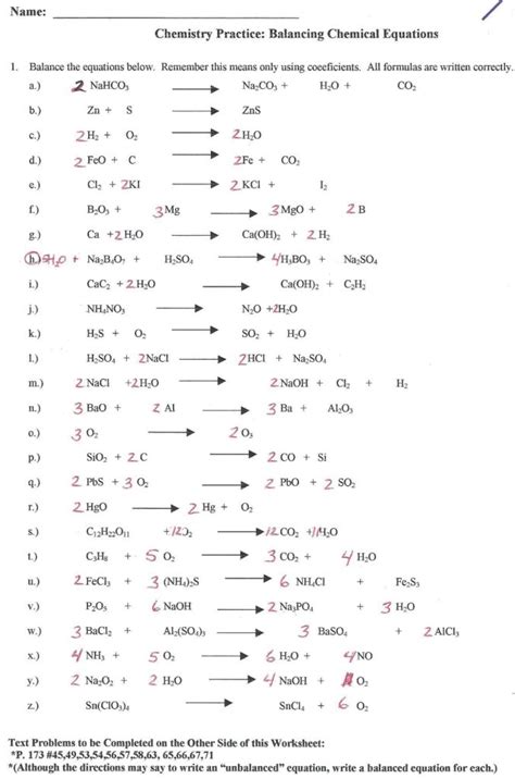 Predict the product(s) along with the states, indicate the type of reaction, and balance the following chemical reactions. Balancing Chemical Equations Worksheet Answer Key | Briefencounters
