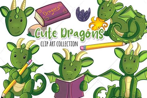 Cute Dragon Clipart Magical Dragon Clip Art Kawaii Dragon Etsy Clip