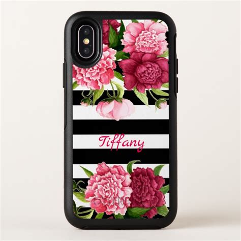 Pink Peonies Striped Otterbox Iphone X Case Case Plus