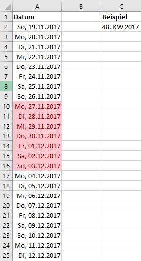 Aktuelle Kalenderwoche In Excel Für Den Besseren Überblick Hervorheben