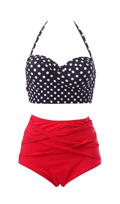 Bademode Plus Vintage Retro Rockabilly Polka Dot High Waisted Bikini