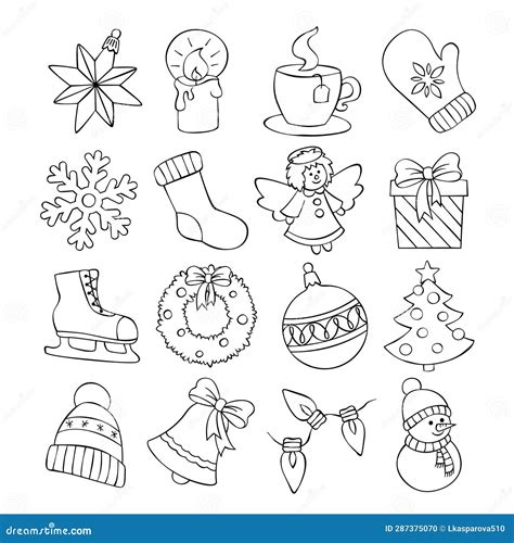 Christmas Winter Sketch Doodle Set Stock Illustration Illustration Of