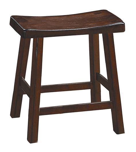 Wooden 18 Counter Height Stool With Saddle Seat Warm Cherry Brown