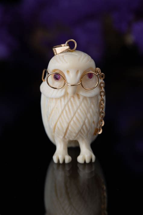 14k Carved Bone Wise Old Owl Charm The Veiled Mirror