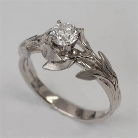Leaves Engagement Ring No 4 14k White Gold And Diamond Engagement