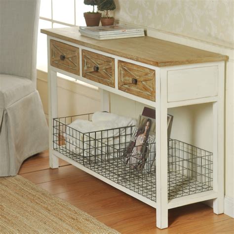 Browse a large selection of farmhouse end table and side table designs in a variety of styles, sizes and finishes to accent your living room or bedroom. Farmhouse White & Natural 3-Drawer Console Table - Pier1