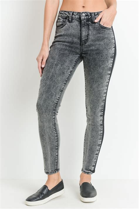 Black Skinny Acid Wash Jeans With Side Seam Maria Vincent Boutique