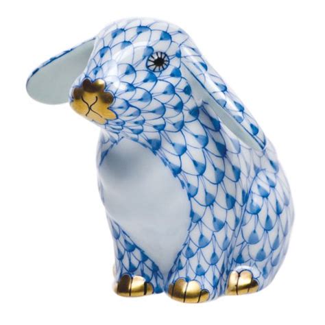 Herend Sitting Lop Ear Bunny Rabbit Porcelain Figurine Blue