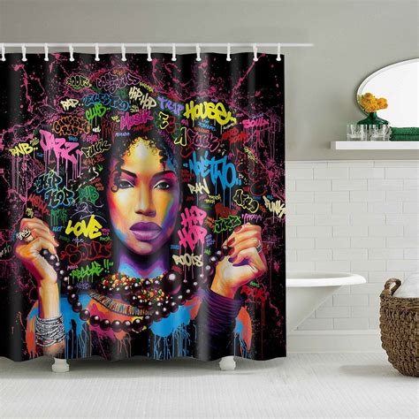 Afro Pop Shower Curtain African American Black Girl Art Pop Culture Bathroom Decor Bathroom