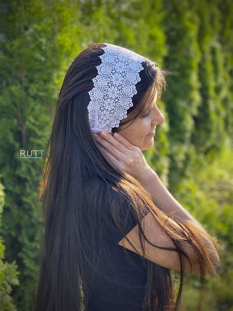 White Lace Tie Headband Head Covering Orthodox Veils Catholic Etsy Uk