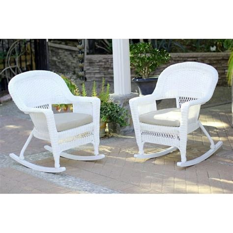 2 Piece Ariel White Resin Wicker Patio Rocker Chairs Furniture Set Tan Cushions 36 Walmart