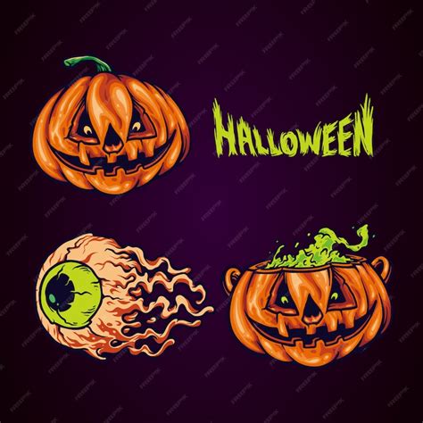 Premium Vector Set Illustration Spooky Pumpkin Face Halloween Party